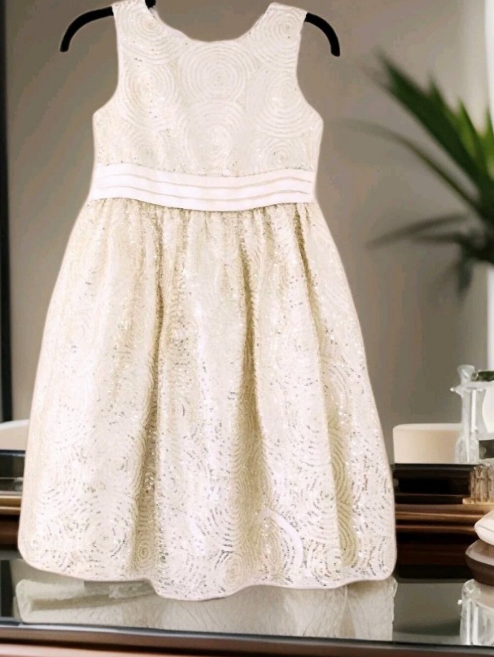 American Princess Sz 12 Yellow With Golden Sparkling Lace Girls' Party Dress
